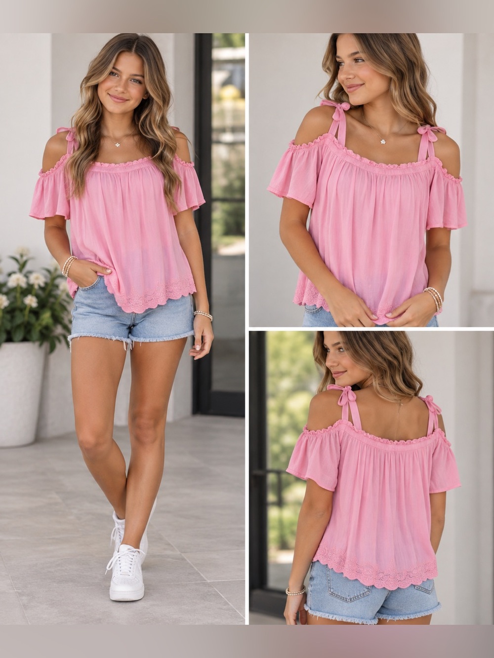 🌸 Justice Pink Rayon Cold‎ Shoulder Top